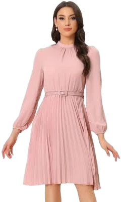 Allegra K Women's Pleated Long Sleeve Midi Dress