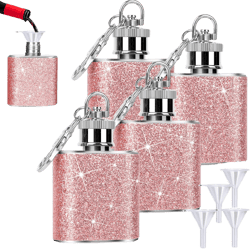 4 Pack Pink Glitter Flask With Funnel 1 Oz Mini Hip Flask Stainless Steel Flask Pocket Liquor Flask Whiskey Flask Cool Hip Flasks For Liquor For Men Women Bar Groomsmen Gifts