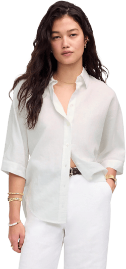 Madewell Women's Oversized Pleated-Sleeve Button-Up Shirt