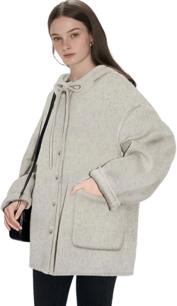 Oversized Double-Faced Wool Hooded Jacket