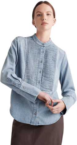 Quince Women's Distressed Denim Tuxedo Shirt