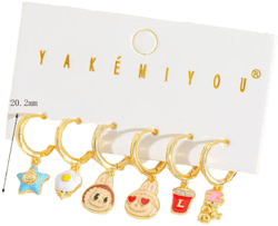14K Gold Plated Pop Mart Theme Huggie Hoop Dangle Earrings