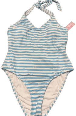 NWT Barbie Women's Striped Logo One Piece Swimsuit