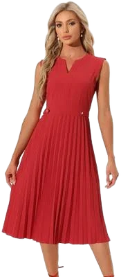 Sleeveless V-Neck Pleated Midi Dress