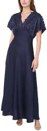 Cece Satin Women's Applique Floral Evening Gown
