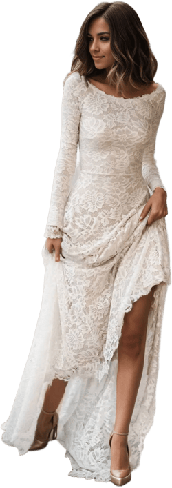June Bridals Vintage Floral Boho Lace Wedding Dress with Sleeves