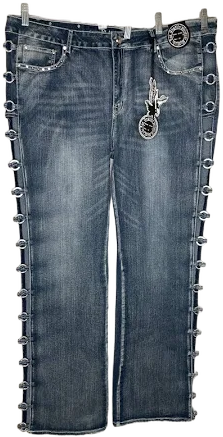 Platinum Plush Open Leg Rhinestone Enhanced Denim Jeans