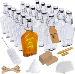 Nevlers 18 PK 8 Oz Glass Flask for Liquor | Swing Top Glass Bottles w/Tags, Shrink Wraps & More| Small Liquor Bottles Set For Use as Mini Whiskey Bottles, Small Syrup Bottles & Gifts for Women & Men