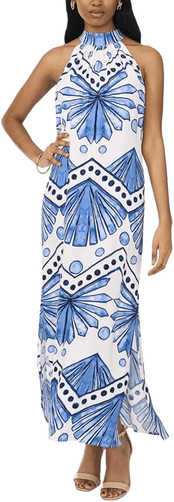 Women's Sleeveless Halter Neck Denim Midi Dress