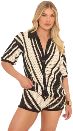 EGO Women's Oversized Stripe Crochet Knit Shirt