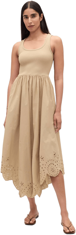 Gap Women's Mixed Media Handkerchief Hem Midi Dress
