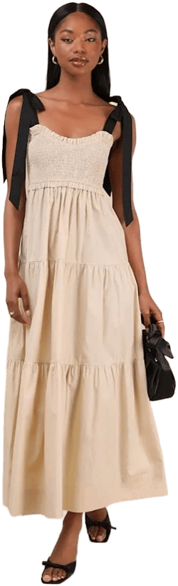 Lulus Cotton Tie-Strap Tiered Maxi Dress