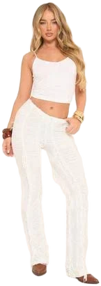Ego Women's Mid Rise Flared Leg Fringe Trousers