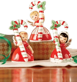 The Vermont Country Store Ceramic Candy Cane Girl Angel Trio