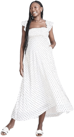 Maternity Motherhood Sleeveless Ruffle Shoulder Smocked Dress Women's