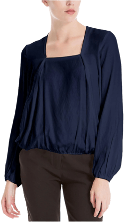 Max Studio London Womens Dark Navy Long-Sleeve Square-Neck Pleated Back Blouse