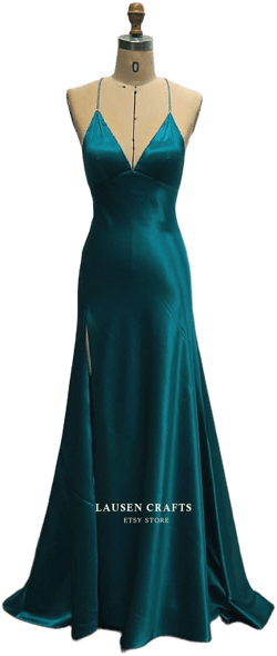 Elvira Hancock Scarface Satin V-Neck Slit Dress