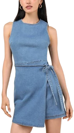 Lulus Albena Sleeveless Denim Mini Wrap Dress