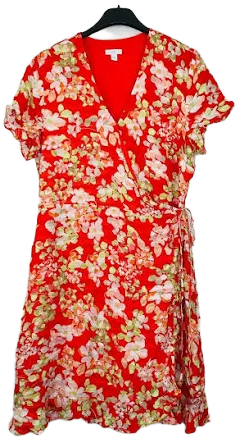 J Jill Women's Floral Ruffle Trim Wrap Dress