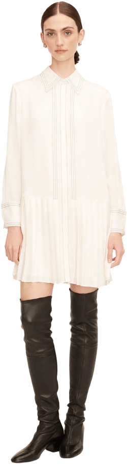 Rebecca Taylor Women's Silk Pleated Long-Sleeve Shirtdress