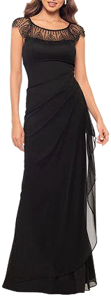 DJ JAZ Women's Beaded Short Sleeve Evening Gown