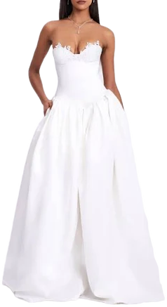 Miss Circle Women's Naila Lace Trim Strapless Drop Waist Wedding Gown