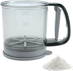Double Layer Fine Mesh Flour Sifter for Baking, 1.5 Cup Plastic Sifter for Powdered Sugar with Tray, One Hand Press Design Strainer for Kitchen Cakes