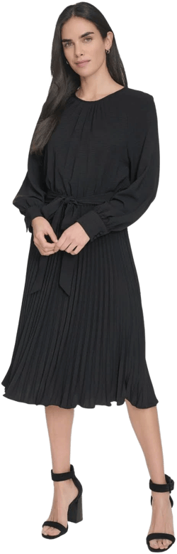 Calvin Klein Women's Aerowash Long-Sleeve Pleated Midi Dress