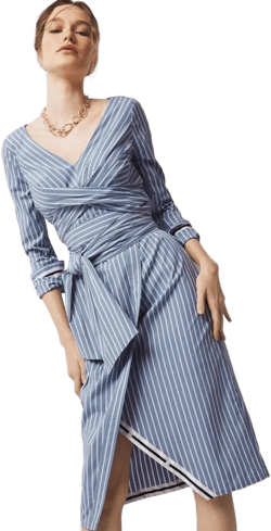 White House Black Market Women's Poplin Twist-Front Midi Shirt Dress