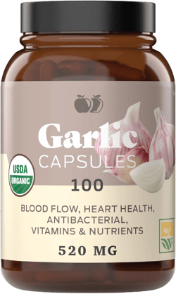 Complete Natural Products Organic Garlic Capsules - 520mg Capsules 100 Count Vegetarian Pills Supplement, Garlic Powder Capsules & Extract