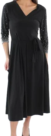 Msk Women's 3/4 Sleeve V-Neck Beaded Midi Sheath Dress
