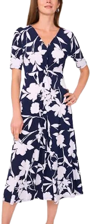 MSK Women's Floral-Print Twist-Front Midi Dress