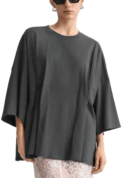 Ontre Women's Oversized Pleated Loose Fit Long Sleeve T-Shirt