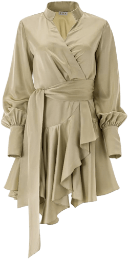 Ruffle Hem Silk Wrap Dress