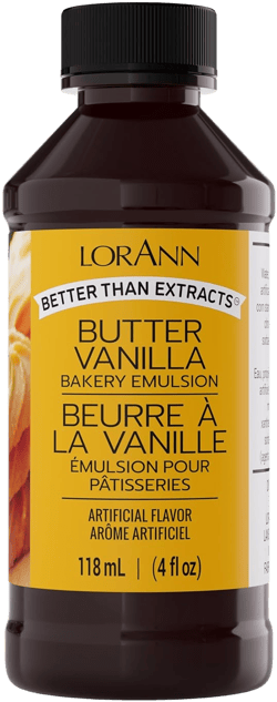 LorAnn Butter Vanilla Bakery Emulsion, 4 oz - Intense Butter Vanilla Flavor Extract for Baking, Cookies, Frosting, Ice Cream, Smoothies and Beverage - Gluten Free, Vegan, Sugar Free, Nut Free