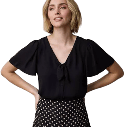 LC Lauren Women's Conrad Tie Front Flutter Sleeve Woven Top