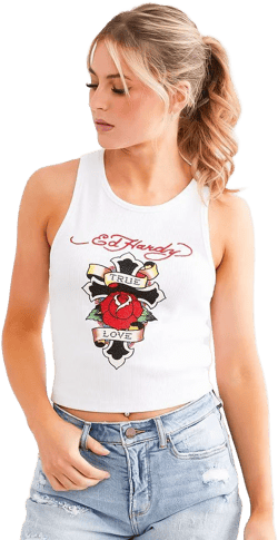 Ed Hardy Women's Rhinestone Cross Cropped Tank Top