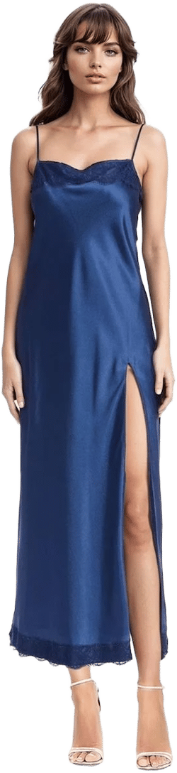 Badgley Mischka Isabel Lace Trim Maxi Slip Dress