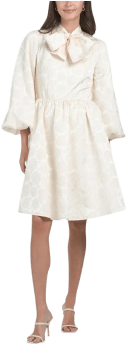 Ivy City Co Long Sleeve Tie Neck Midi Dress