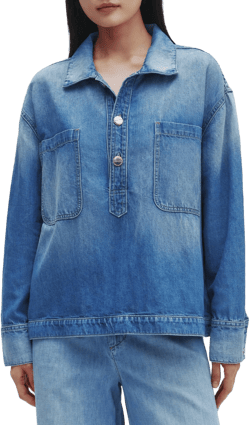 TWP Women's At Ease Popover in Linen Cotton Denim