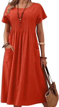 Women's Casual A-Line Short Sleeve Midi Dress