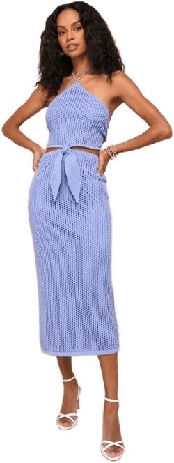 Lulus Sunny Serenity Crochet Halter Midi Dress