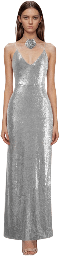 Heisey Sequinned Rosette Maxi Dress