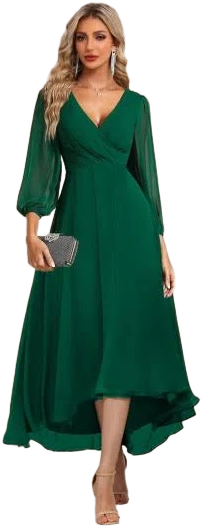 Modlily Surplice High Low Three Quarter Length Sleeve Dress