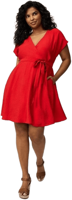 Women's MINI HAMMERED RAYON SURPLICE DRESS in Red by Mainline at Torrid