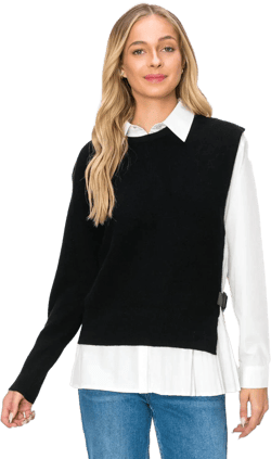 Cotton Pleated Shirt with Knitted Sweater 2pc Set