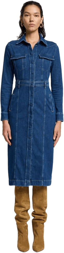 7 For All Mankind Luxe Denim Midi Dress