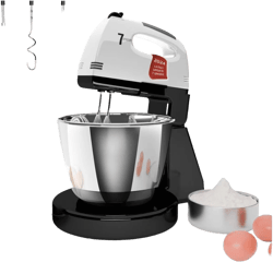 Stand Mixers, 7 Speeds With 3QT Stainless Steel Bowl, Stand and Hand Mixer with Dough Hook, Whisk, Mixing Beater for Baking, Cake, Cookie, Kneading (GK3)