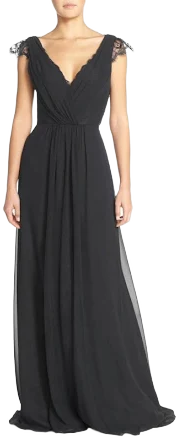 Hayley Paige Occasions Lace & Chiffon Cap Sleeve Gown