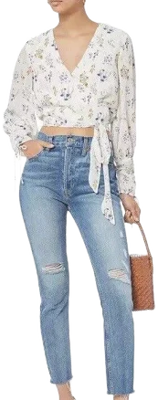 Intermix Off White Floral Design Wrap Front Blouse
